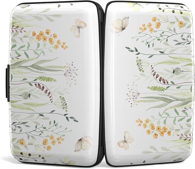 Credit Card Holder, Mini Aluminum Card Wallet RFID Blocking Slim Metal Hard Card Case for Women Men, Butterfly Flowers