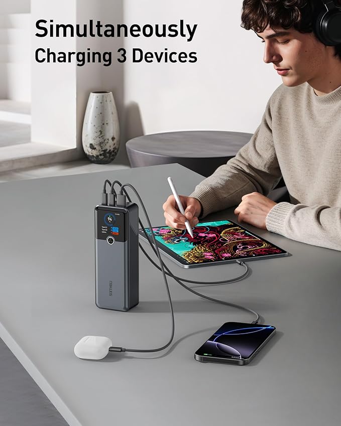 SIXTHGU Laptop Power Bank, 3-Port 20,000mAh Portable Charger with 200W Max Output, PD 3.1 Fast Charging, Flight-Approved for Travel, PowerTower, for MacBook, iPhone 17/16 Series, and More (Blue)