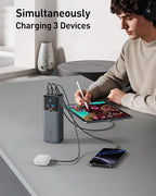 SIXTHGU Laptop Power Bank, 3-Port 20,000mAh Portable Charger with 200W Max Output, PD 3.1 Fast Charging, Flight-Approved for Travel, PowerTower, for MacBook, iPhone 17/16 Series, and More (Blue)