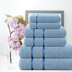 CASA COPENHAGEN Eternal 6Pcs 100% Egyptian Cotton Large Designer Towels Gift Set- Dusty Blue, 500 GSM, 2Bath 2Hand 2Washcloths, Bath Towels for Bathroom Set for Women & Men