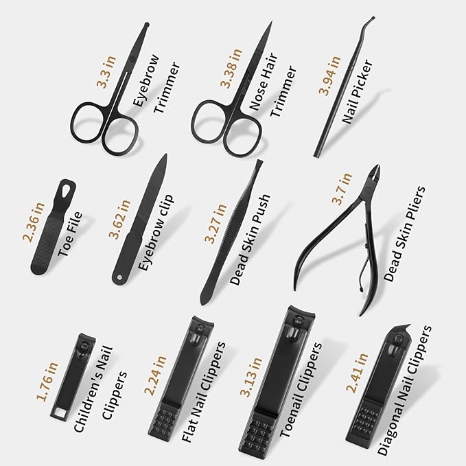MINKINH Manicure Set Professional Nail Clipper Kit-26 Pieces Stainless Steel Manicure Kit,Nail Care Tools with Luxurious Travel Case Nail Grooming Kit Present for Men Husband Boyfriend Parent (Black)