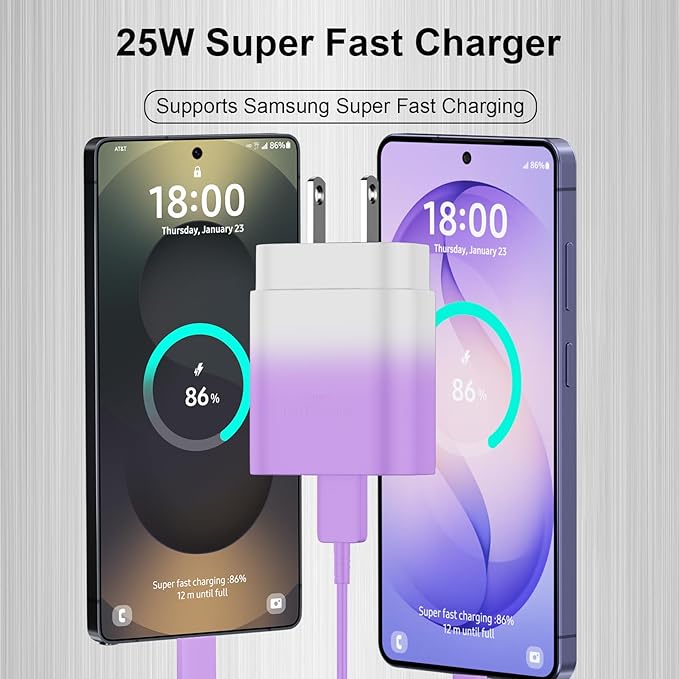 25W Super Fast Charging Cord Type C Block &10Ft USB C Android Phone Charger Cable for Samsung Galaxy S26 Ultra/S26/S26+/S25 Ultra/S25/24 Ultra/S24/S23 Ultra/S22 Ultra//Note 20/10,Purple Gradient