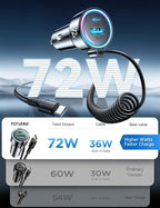 72W Car Charger USB C for iPhone 17/16, 36W Super Fast Charging Type C Coiled Cable for iPhone 17/16 Pro Max Plus/Samsung S25/S24/S23/Pixel 10 Car Phone Charger Adapter for Pixel/Android, iPad Pro