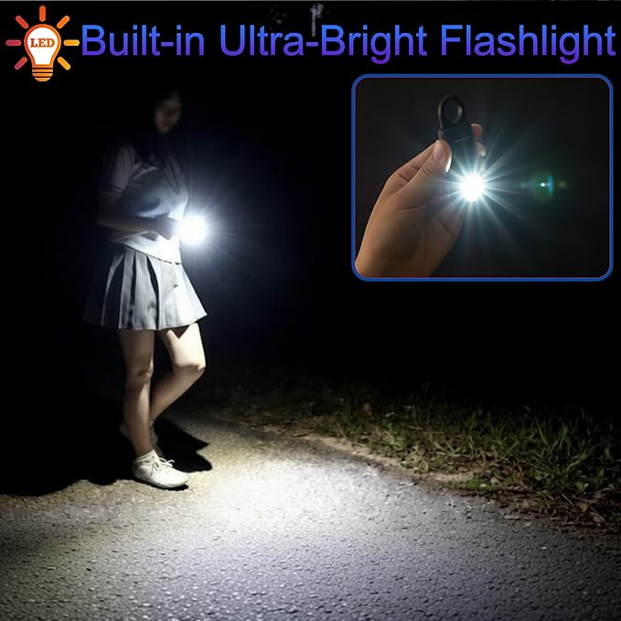 135dB Rechargeable Personal Safety Alarm Built-in Ultra-Bright Flashlight. Non Slip Grip Keychain Emergency SOS Siren for Women, Students, Night Runner. Loud Sound Hiking Bear Alerts with Hook. Black