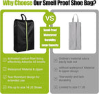 2 PCS Smell Proof Shoe Bags for Travel, Cleat Bags for Sports Smell Proof with Zipper and Handle, Large Capacity Odor-Resistant Soccer Cleats Bag, Shoe Bag for Travel Women, Basketball, Soccer(Black)