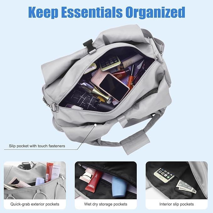 Forestfish Gym Bag For Women With Yoga Mat Holder & Shoe Compartment & Wet Dry Storage Pocket & Adjustable Strap