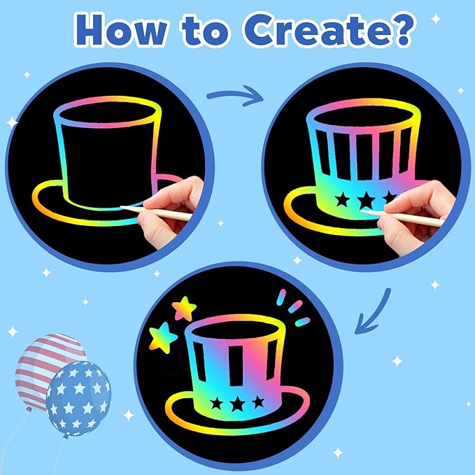 ZMLM Scratch Paper Art-Crafts Gift: 2 Pack Rainbow Notebooks Supplies Independence Day Toys for 3 4 5 6 7 8 9 10 Years Old Girls and Boys Kids Birthday Party Travel Games July 4