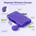 Magnetic Portable Charger Built-in Cables,10000mAh Fast Charging Wireless Charger Station External Battery Pack Slim Pocket Size Power Bank with Stand Compatible with iWatch, iPhone