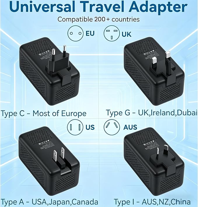 Upgraded 2000W Voltage Converter US to Europe for Hair Dryer, 220V to 110V Power Converter Adapter Combo with 1 USB A & 3 Type C, Converter European Travel Converter for 200+ Countries (Black)