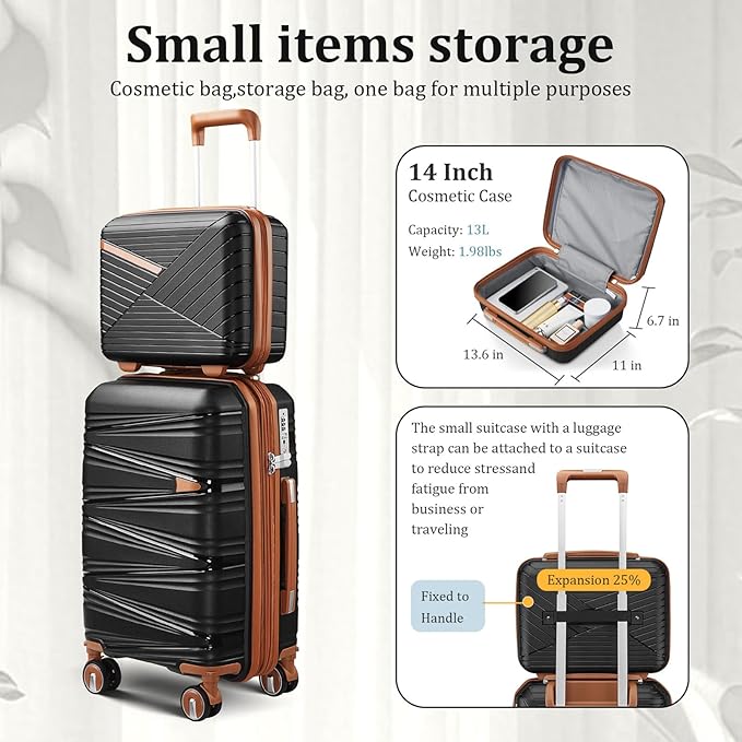 Hard Shell Luggage Sets 4 Piece with 360 Spinner Wheels,Lightweight Suitcase Set with TSA Lock,Travel Luggage Set with Telescoping Handle,Light and Strong,Easy to Clean (Black 2)