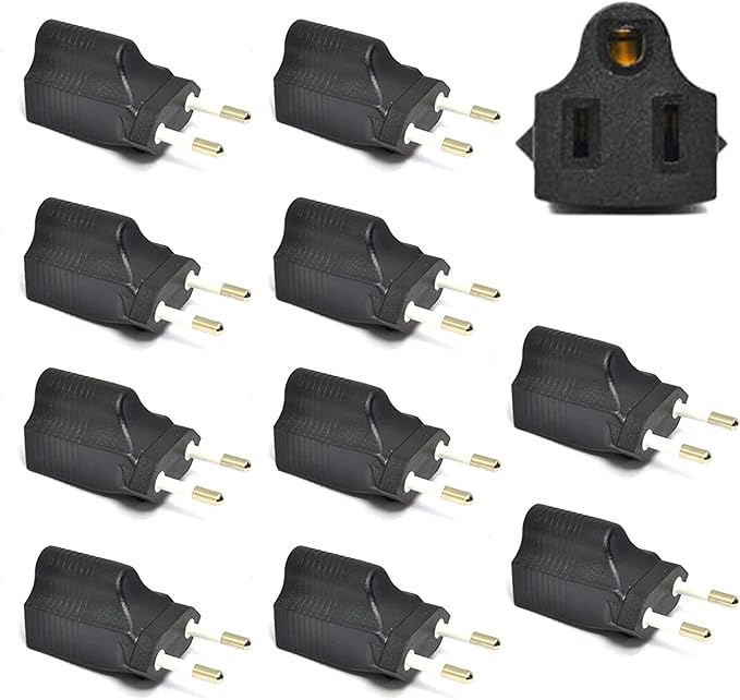 Ceptics European Travel Plug Adapter Type C Travel Power Adapter Accepts NEMA 5-15R - ETL Certified - Industrial Grade (IG-9C-10PK)