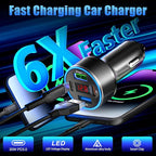 Car Charger USB C, 78W 4 Port Fast Charging Car Phone Charger Adapter, Dual USB-C & USB-A Cigarette Lighter Adapter with Voltage Display for iPhone 17 16 15 iPad Samsung Android