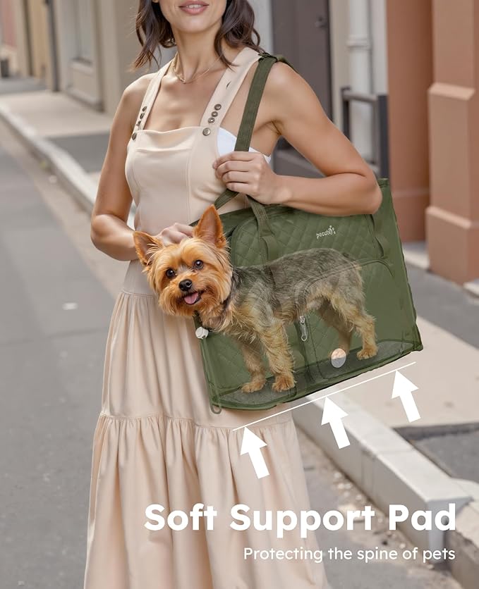 Pecute Dog Purse Carrier, Dog Carrier with Pockets for Small Dogs, Fits Dogs 5 lbs to 9 lbs, Cat and Puppies Tote Bag, Outing, Travel, Vet, Green