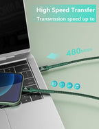 USB C Cable 6FT, 2Pack USBC to USBC Fast Charging Cable, iPhone 16 15 Charger Cable Long Type C Cord Nylon Braided Compatible with iPhone 17/16/15/Pro Max/Plus/Samsung Galaxy S23/LG and More-Green