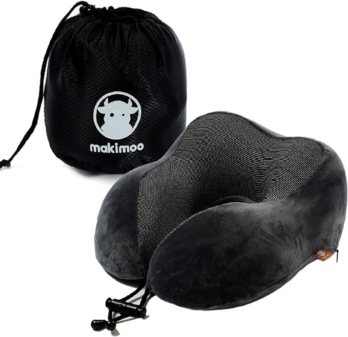 Memory Foam Travel Pillow, Neck Pillow with 360-Degree Head Support, Comfortable and Lightweight, Ideal for Sleeping on Airplane, Car, Train, Bus and Home Use, Comes with Storage Bag (Grey)