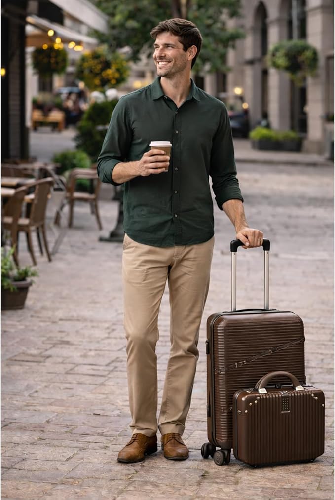 World Traveler VentureX Airline Approved 2-Piece Carry-On Luggage Set – Lightweight Hardside Polycarbonate Suitcase with Spinner Wheels - Brown