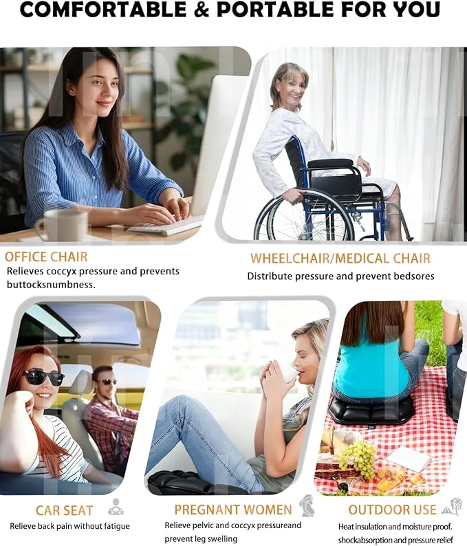 Inflatable Seat Cushion Self-Inflating No Pump Needed, Portable Adjustable 3D Airbag Ergonomic Cushion for Airplane Travel, Car, Office Chair, Wheelchair, Camping, Long Sitting Comfort