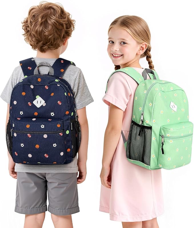 STEAMEDBUN Corduroy Kids Backpack for Girls Boys 3-8, Girls Backpack for Elementary Kindergarten - Daisy