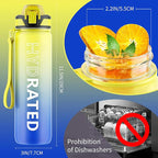 QLUR Water Bottle with Straw, 32oz Motivational Water Bottles with Time Marker to Drink, Tritan BPA Free, 1L Sports Water Bottle with Carry Strap LeakProof for Women Gym Fitness Outdoor (1 Pack)