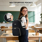 LOVEVOOK Lunch Backpack with Lunch Compartment,15.6 Inch Laptop Work Travel Insulated Cooler Backpack Purse,Waterproof College Teacher Nurse Lunch Bag Box with Tumbler Holder,Gifts for Men Women,Black