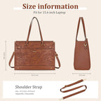 MOSISO Laptop Tote Bag for Women, 15.6 inch Large Capacity Vintage Leather Work Bag with Clutch Purse, Front Embossed Retro Hibiscus Shoulder Computer Bags Work Briefcase for Office Casual, Brown