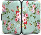 Credit Card Holder, Mini Aluminum Card Wallet RFID Blocking Slim Metal Hard Card Case for Women Men, Green Flowers