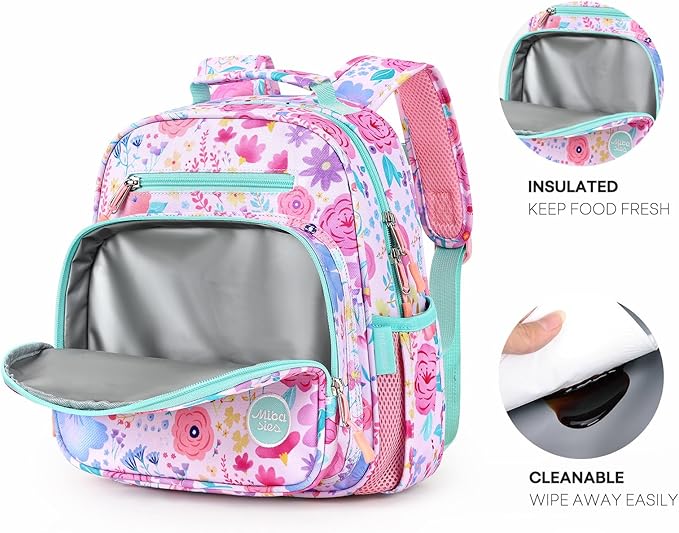 mibasies Toddler Backpack for Girls 2-4: Preschool Kindergarten Backpack - Cute Kids Backpacks for Girls - Flower Pink Turquoise