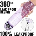 OLDLEY Water Bottle, 32oz Motivational Sports Water Bottle with Time Marker - Times to Drink - Tritan, BPA Free, Wide Mouth Leakproof,Anniversary Birthday Gifts for Men Women, Amethyst (1 Bottle)