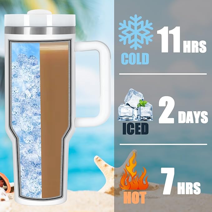 4 Pack 40 Oz Tumbler with Handle Bulk, Double Wall Vacuum Insulated Stainless Steel Tumbler with Lid and Straw, 40 oz cup with Silicone Spill Proof Stopper Set (White)