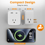 Multi Plug Outlet Extender, 3 AC Outlets with 2 USB Charging Ports (1 USB-C/1 USB-A), 3-Sided Power Strip with Lip, Small Wall Tap Plug Splitter for Cruise Dorm Essentials Home Office, ETL Listed