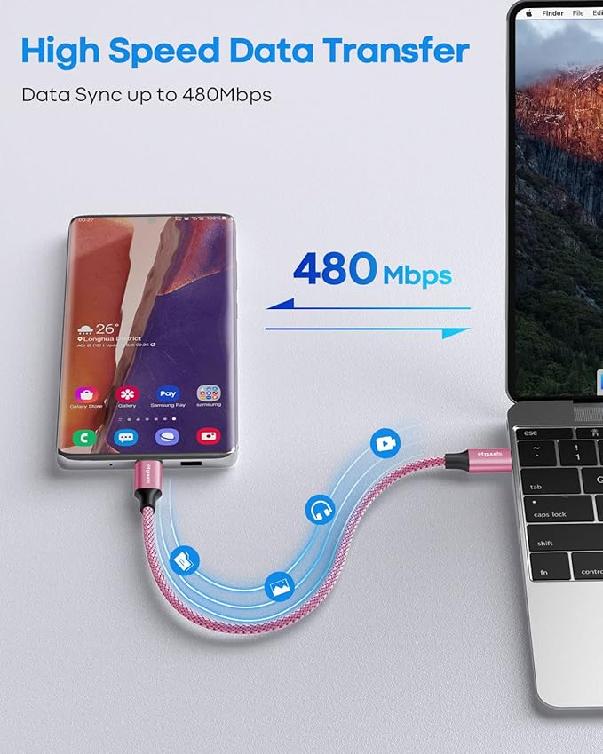 etguuds Pink USB C to USB C Cable 1ft, 2-Pack 60W USBC to USBC Cord, Type C to C Charger Cable Fast Charging for iPhone 17 16 15 Pro Max Plus Air, Samsung Galaxy S25 S24 S23, for MacBook/iPad, Pixel