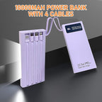 Portable Charger with Built in Cables,Mandarooker 10000mAh Power Bank with LED Lamp Fast Charging USB C External Battery Pack Phone Charger with LED Display for iPhone, Samsung and Cell Phones(Purple)