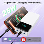 Portable Charger Power Bank 50800mAh,25W USB C Fast Charging Battery Pack with 3 Built in Cables & LED Display,6 Output 2 Input Travel Essentials Phone Charger for iPhone 17/16/15,Android etc (White)