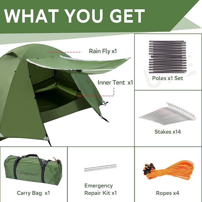 Clostnature Lightweight Backpacking Tent - 1/1.5/2/3/4/6 Person Ultralight Waterproof Camping Tent, 3 Season Large Size Easy Setup Tent for Family, Outdoor, Hiking and Mountaineering