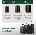 3 Piece Luggage Sets, Lightweight ABS Suitcase with 4 Spinner Wheels ＆ TSA Locks, Hardside Carry On Luggage Durable Suitcase Set for Family Travel Business - Black, 20/24/28