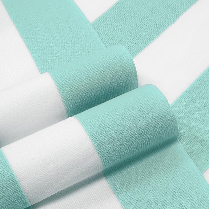 HENBAY Large Oversized Beach Towel - 35 x 70 Inch Microfiber Pool Towel, Aqua Striped Quick Dry Cabana Swim Towel