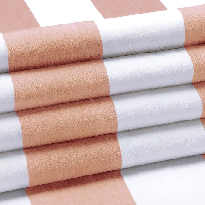 HENBAY Cotton Oversized Beach Towel - Large 70 x 35 Inch Pool Towel, Orange Striped Quick Dry Swimming Cabana Towel