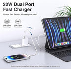 3 Pack USB C Charger Block,20W USB-C & USB-A Port Charger，for i Phone 17/16/15/14/13/12/11/X/8, i Pad and More