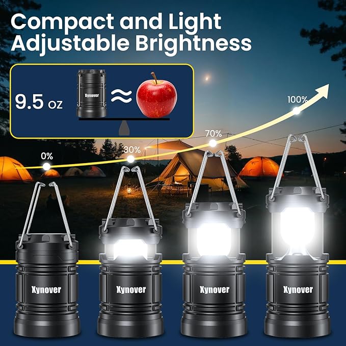 4-Pack Portable Camping Lanterns,LED Battery Powered Lights Tent Lamp Magnetic Base,Hanging Hook,Collapsible, Waterproof for Emergency, Hiking,Hurricane,Campsites,Lanterns for Power Outages