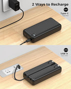 50000mAh Power Bank Portable Charger 22.5W Fast Charging, Built in Cables USB-C External Battery Pack, Phone Charger with 5 Output & 2 Input USB C, Travel Camping Essential for iPhone & Andriod