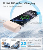 TORRAS 2-in-1 iPhone 16 Portable Charger, 5,000mAh 22.5W Mini Power Bank with Built-in USB-C Cable, Fast Charge Battery Pack, Travel Essential for iPhone 17/16/15, Galaxy S25, Google – Desert Titanium