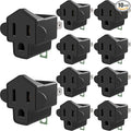 JACKYLED 3 Prong to 2 Prong Grounding Adapter Wall Outlet Converter, 2 Prong Power Adapter Fireproof Material 392℉ Resistant Heavy Duty for Household, Electrical, Indoor Use Only, Black, 10 Pack