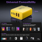 USB C Fast Wall Charger Block, 2Pack 60W USBC Charging Cubes, 5-Port PD+QC Power Adapter Multiport Brick Type C Box Plug for Phone 16/15/14/13/12/11/Pro Max/Plus, Pad Mini/Pro/S25/S24-Yellow