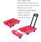 Heavy Duty Folding Hand Truck - 6-Wheel Flatbed Trolley Cart with Extendable Handle for Home Office Travel & Moving - 330lbs Capacity Compact & Portable (Red)