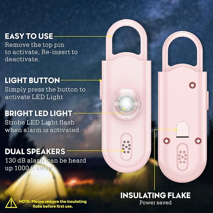 Personal Safety Alarm Keychain for Women 2PCS -130 dB Loud Siren with SOS Strobe Light, Flashlight, Double Speakers, Safe Defense Key Chain for Girls Kids Elders Emergency Call