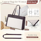 RAINSMORE Laptop Bag for Women 15.6 Inch PU Vegan Leather Work Tote Bag Waterproof Womens Briefcase Designer Computer Bags for Office Teacher College Travel Large Tote Purse Professional Green & Beige