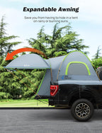 JOYTUTUS Pickup Truck Tent 5.5ft Bed Tent with Removable Awning, Waterproof PU2000mm Double Layer for 2 Person, Portable Truck Bed Tent - Green, Aluminum Pole