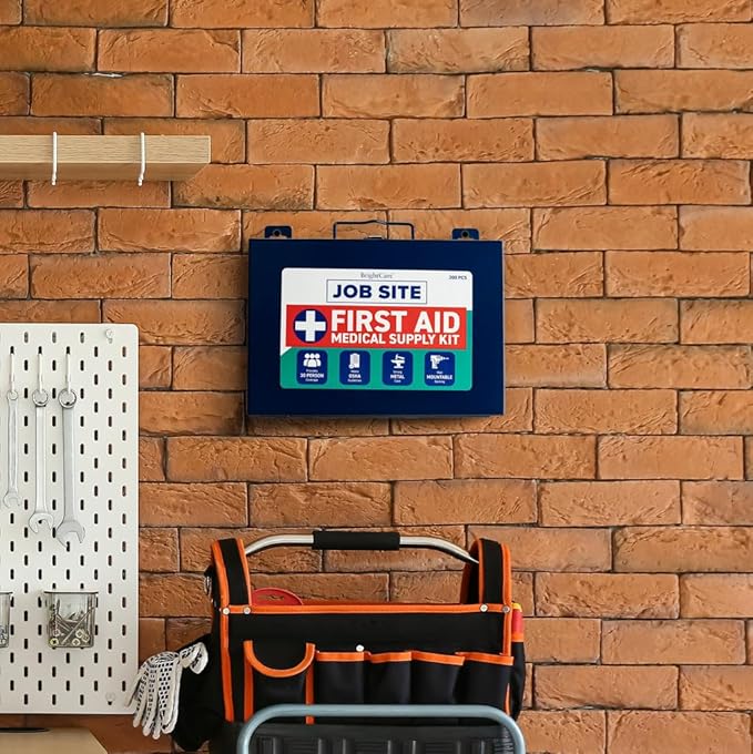 Metal Case First Aid Kit for Job Site & Contractors - OSHA Compliant, Heavy Duty Case for Work Trucks, Fleet, Renovation, Industrial, and Construction- 200 Piece Wall Mount & Portable First Aid Kit