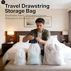 15-piece travel white frosted drawstring storage bags for gym clothes, underwear, shoes, and clothing packaging. 3 sizes, 5 pieces each (15.7 x 11.8 in; 7.9 x 11.8 in; 7.0 x 9.8 in)