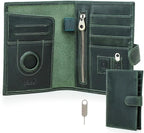 CONTACTS Full Grain Leather Passport Holder Compatible with Airtag Slot RFID Blocking Passport Wallet Travel Slim Passport Cover with SIM Card Removal Tool (Green)